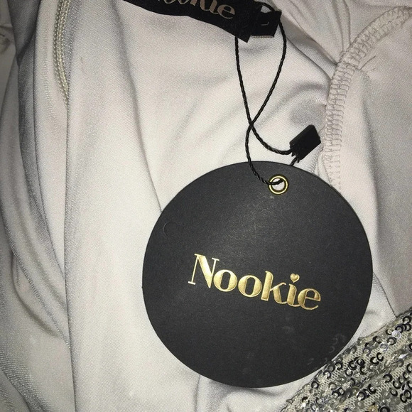 NWT Nookie Women's Size Large Silver Shining Long sleeve Fantasy Sequin Dress - Picture 6 of 7